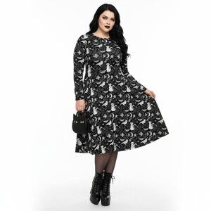 Whimsigoth Goth Cat Long Sleeve Midi Dress